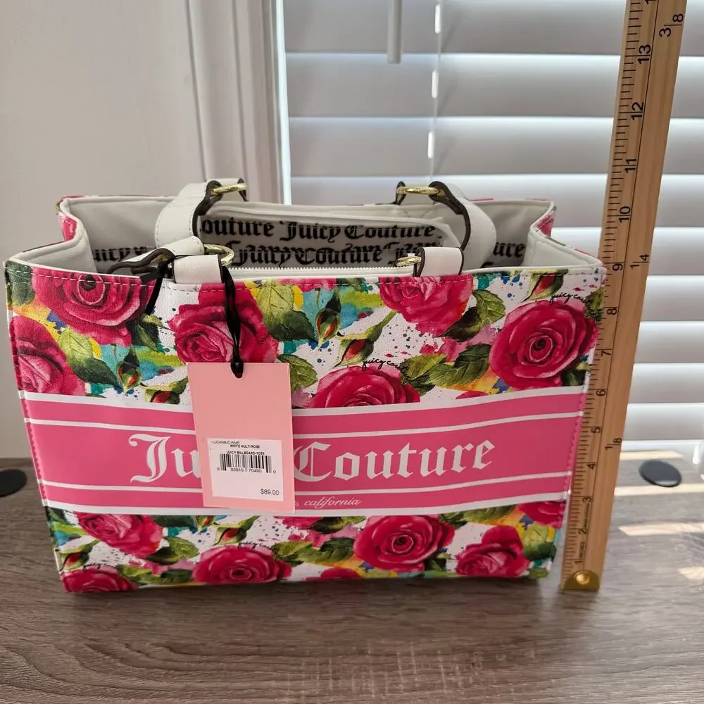 NWT Juicy Couture Floral Rose Tote Bag Purse Pink White Shoulder Crossbody